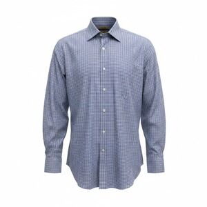 Roundtree Yorke Gold Label Mens Fitted Blue Gingham Dress Shirt 16.5 33
